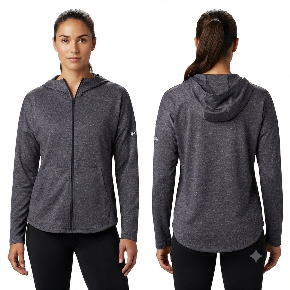 Columbia Hoodie Womens Large Full Zip Charcoal Grey Active Jacket Pockets
